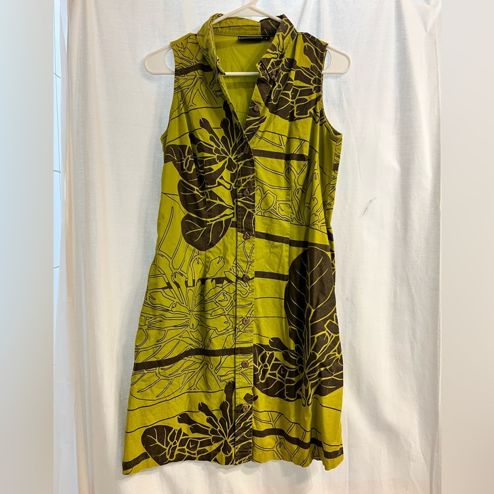 SIG ZANE COLLARED SLEEVELESS DRESS SIZE SMALL GREEN AND BROWN